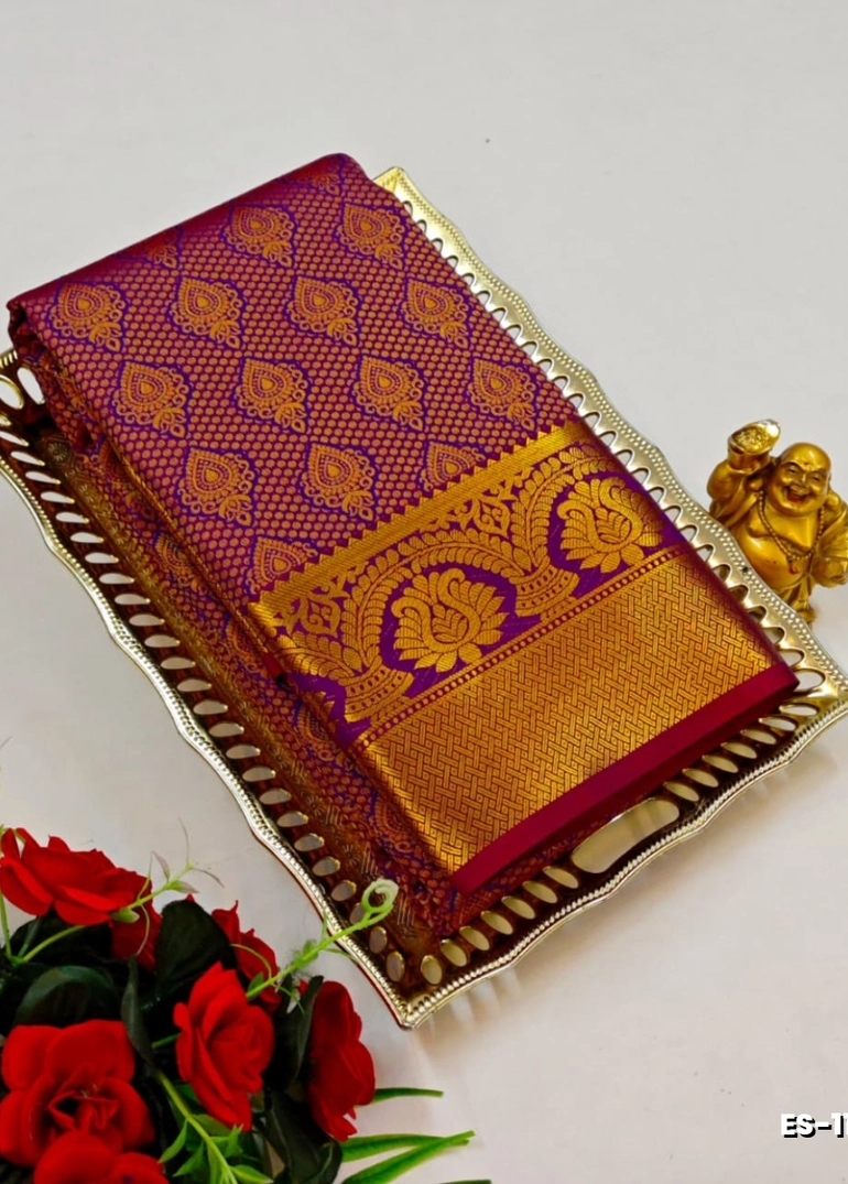 Bridal silk gold silvar and copper zari weave and wedding art silk sarees - vadamalli